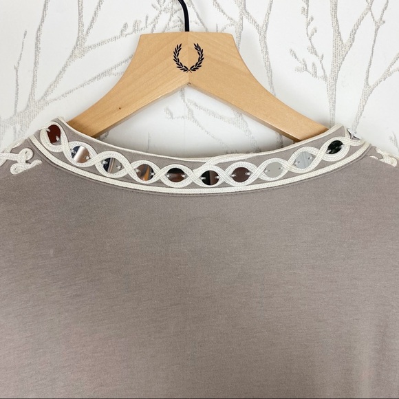 INC International Concepts Taupe Embellished Pima Cotton V-Neck Top Large - Picture 5 of 12